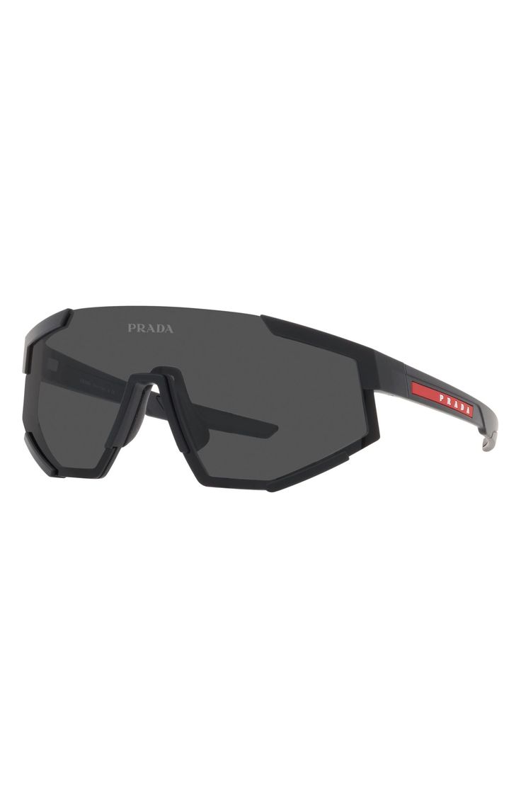 These geometric sunglasses made for sport offer total UV protection to keep your eyes safe from slopes to sand. 39mm lens width; 137mm bridge width; 130mm temple length 100% UV protection Propionate Made in Italy Sporty Polarized Sunglasses For Sports Events, Wear-resistant Black Shield Sunglasses For Outdoor Activities, Sporty Sunglasses With Uva Protection For Sports Events, Black Wear-resistant Sunglasses For Outdoor, Functional Polycarbonate Shield Sunglasses With Uv Protection, Functional Polarized Shield Sunglasses For Sports, Functional Polarized Sunglasses For Cycling, Anti-reflective Shield Sunglasses For Sports, Black Polycarbonate Shield Sunglasses With Polarized Lenses