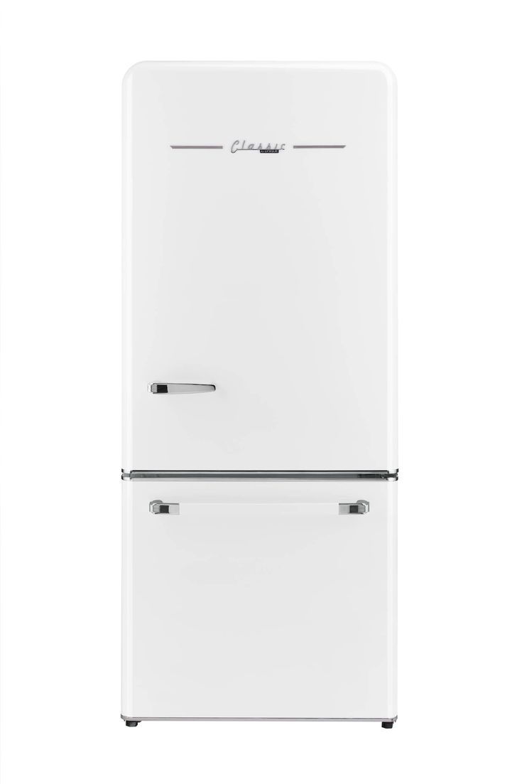 a white refrigerator freezer sitting on top of a counter