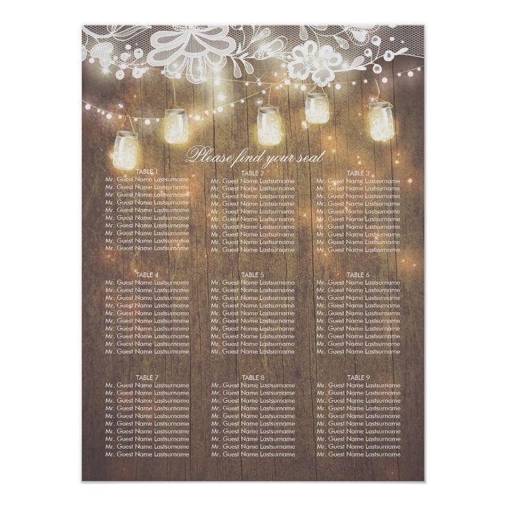 mason jars and string lights wedding seating chart