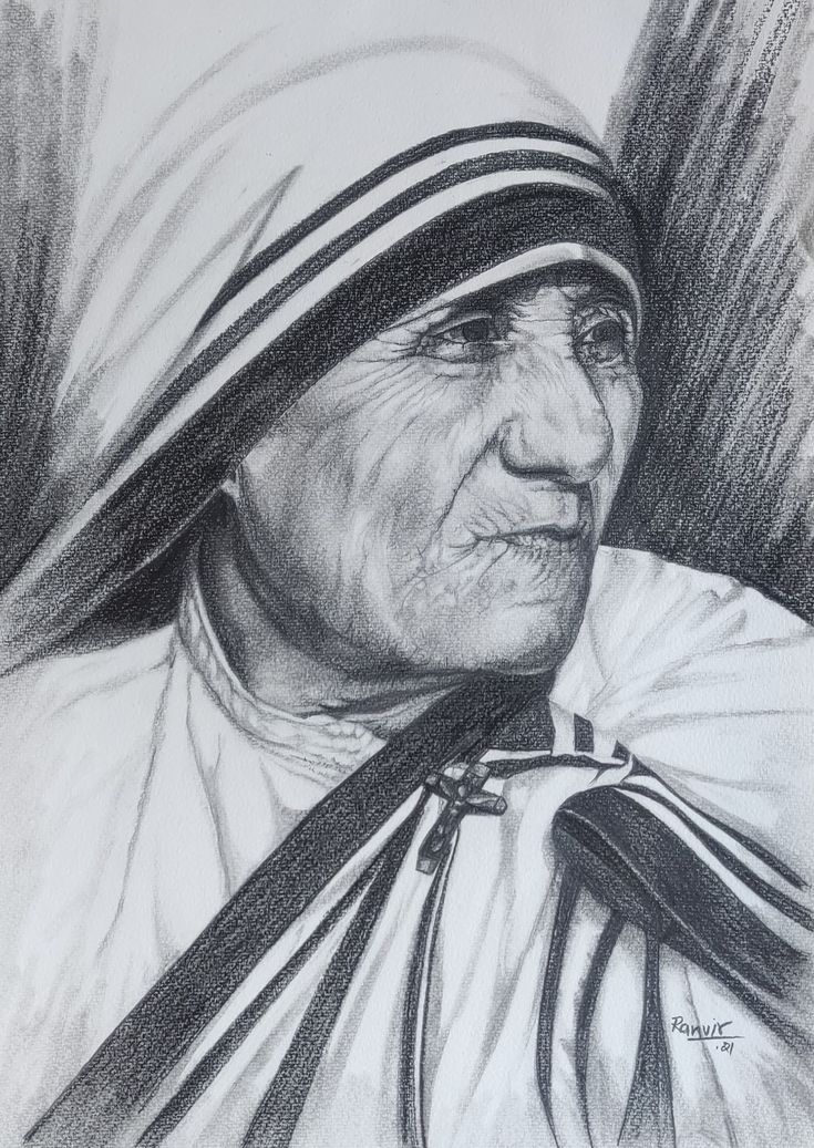 a drawing of an old woman wearing a headdress