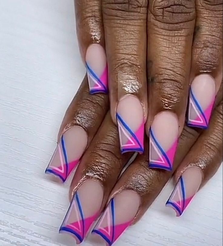 Pink And Blue Nail Designs Ideas, Pink Blue White Nails, Pink And Dark Blue Nails, Pink N Blue Nails, Pink Blue And White Nails, Royal Blue And Pink Nails, Navy Pink Nails, Dark Blue And Pink Nails, Nail Ideas Pink And White