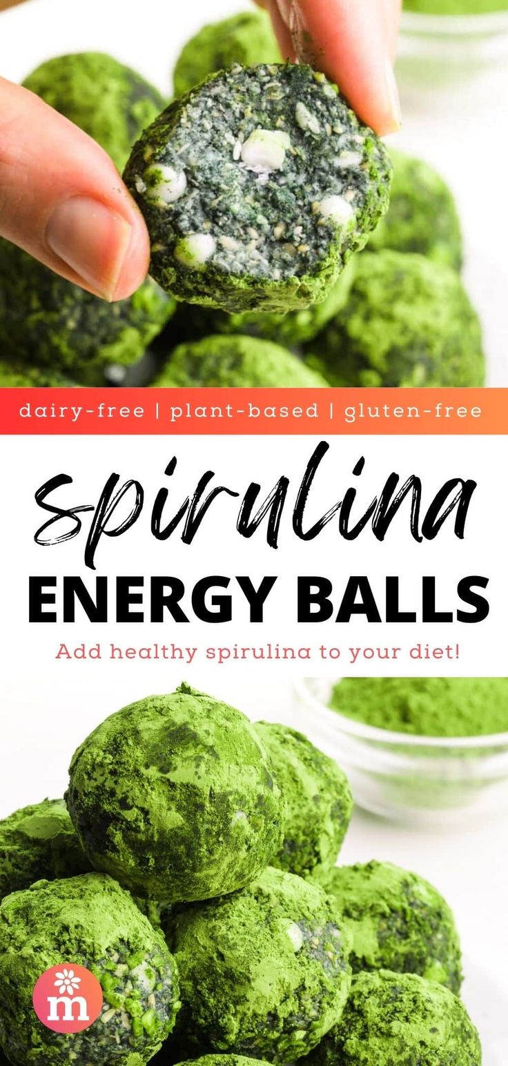 spinach energy balls with text overlay