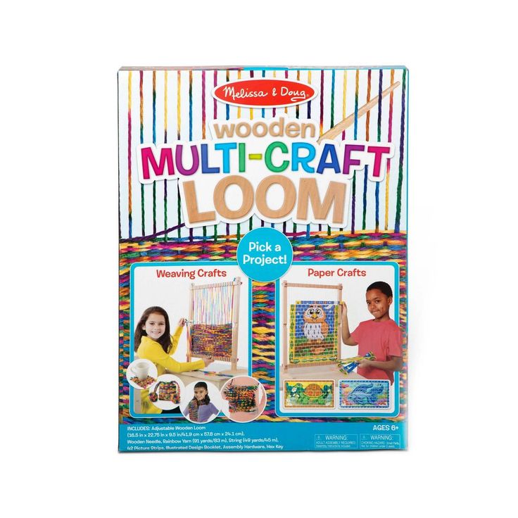 the wooden multi - craft loom book is open to show two children's pictures