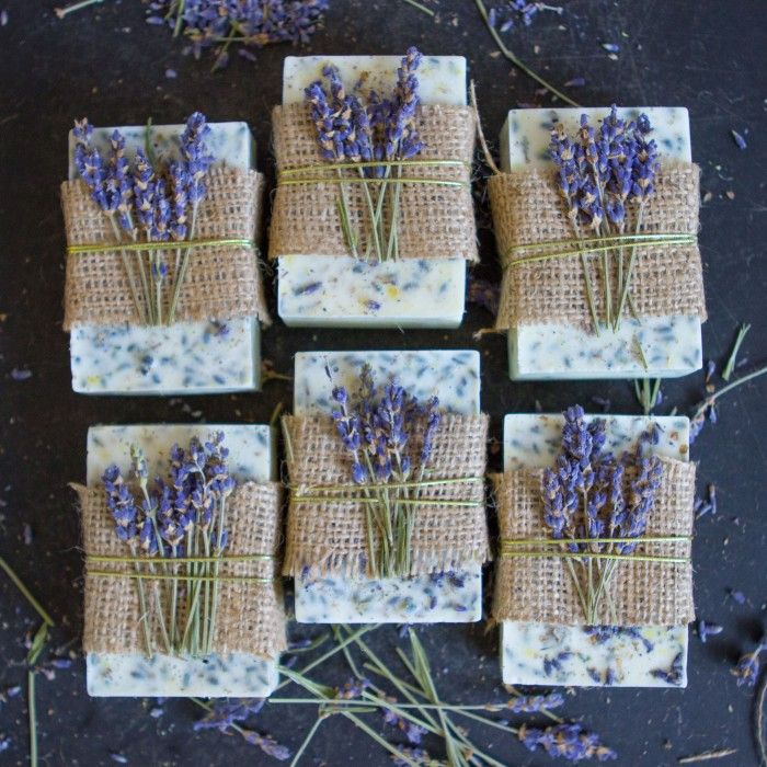 soap bars with lavender flowers tied to them