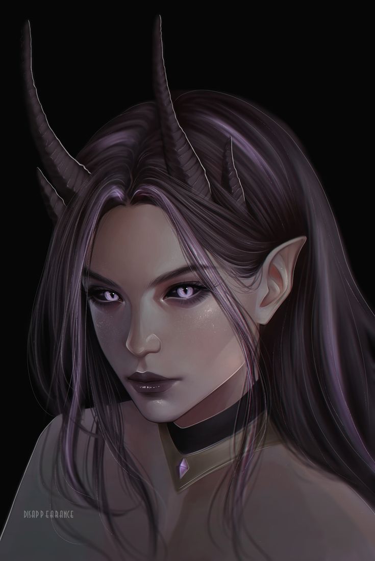 a digital painting of a woman with horns on her head