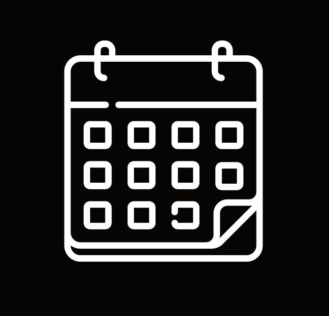 a black and white image of a calendar icon on a dark background with space for text