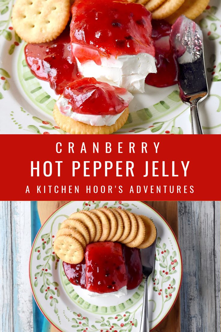 cranberry hot pepper jelly is served on top of crackers