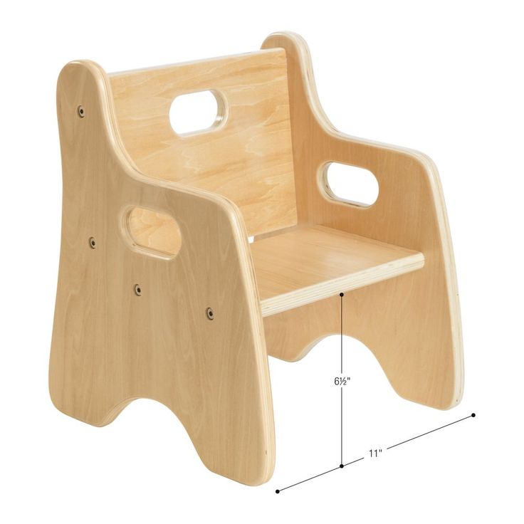 a wooden step stool with measurements for the seat