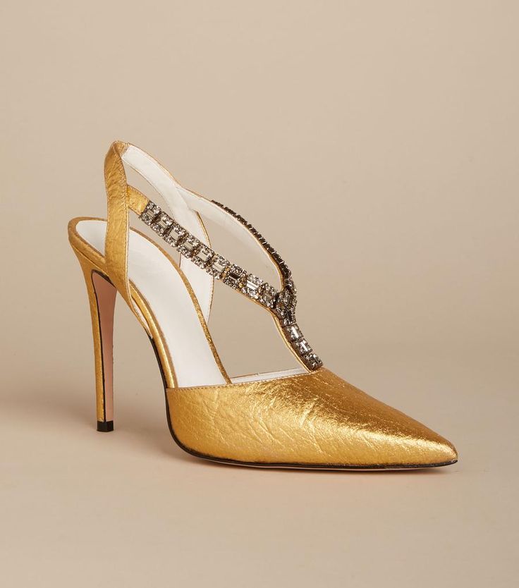 Celia: Gold – O2 Monde Luxury Embellished Leather Slingback Pumps, Embellished Leather Slingback Pumps With Pointed Toe, Embellished Leather Slingback Heels, Embellished Leather Slingback Pumps For Evening, Luxury Embellished Slingback Pumps For Gala, Party Leather Embellished Slingback Pumps, Party Embellished Leather Slingback Pumps, Leather Embellished Slingback Pumps For Party, Designer Embellished Slingback Heels