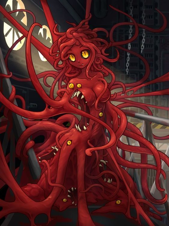 an octopus is in the middle of red tentacles