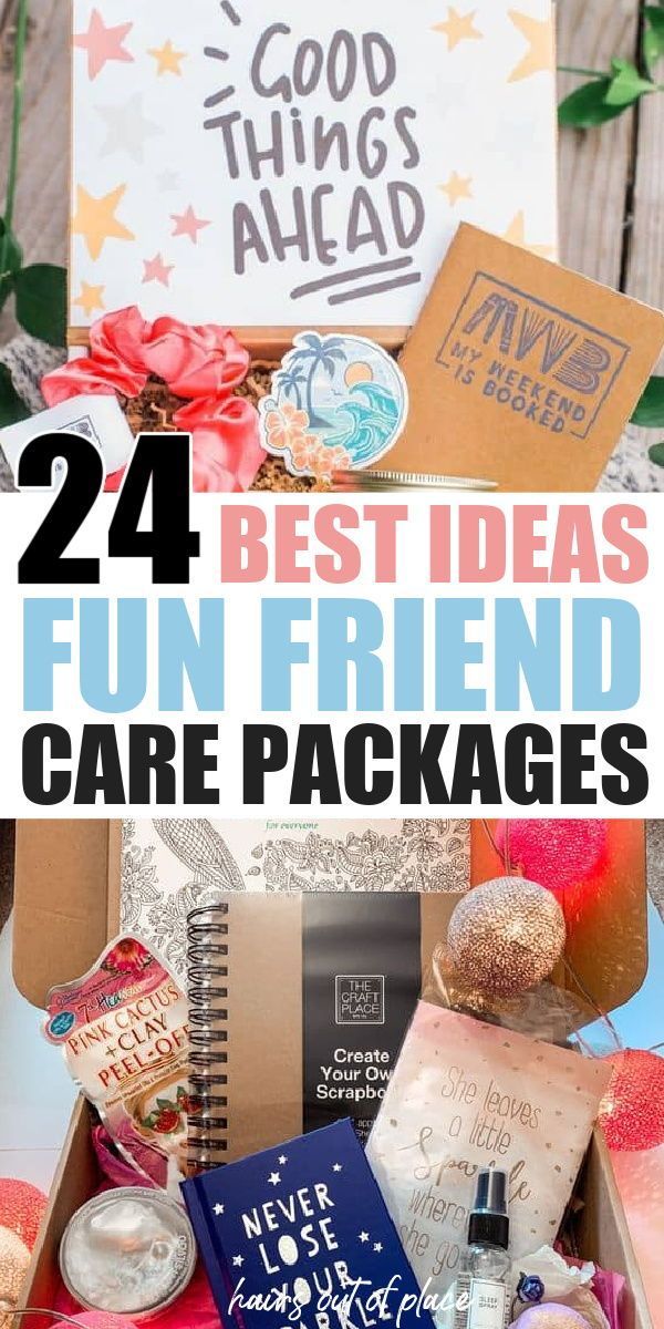 an open box with the words 24 best ideas for a friend care packages in it