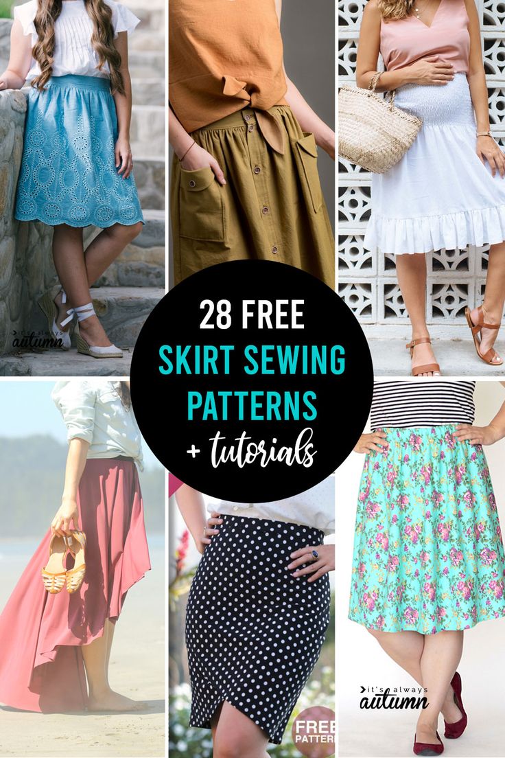 different skirt sewing patterns with text overlay that reads 28 free skirt sewing patterns