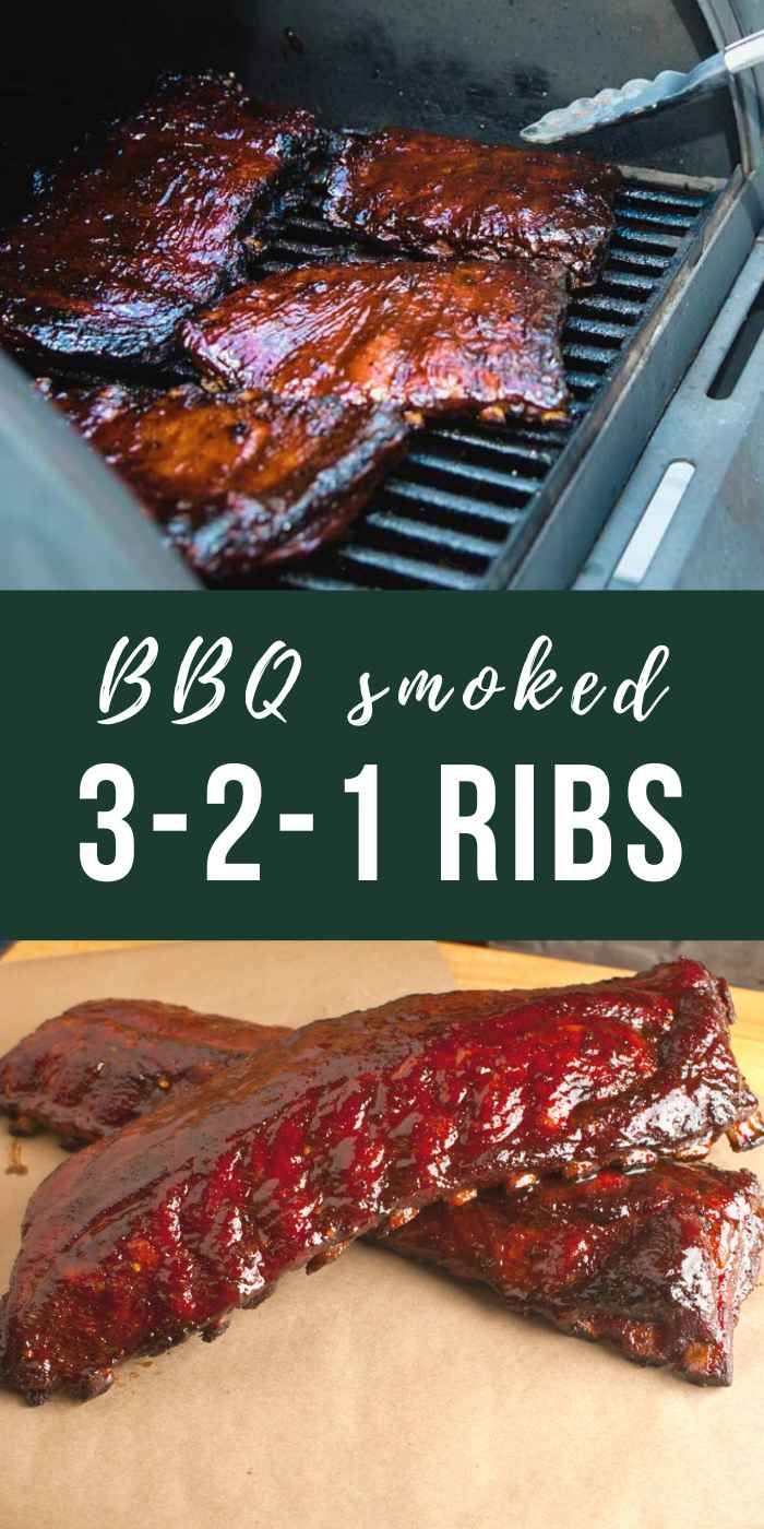 bbq smoked ribs on the grill with text overlay