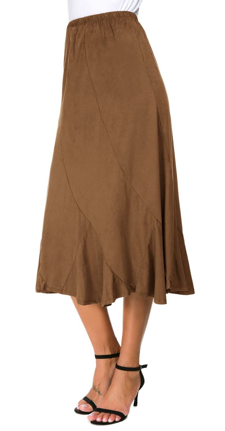 PRICES MAY VARY. High quality suede fabric, soft and smooth feelings, skin-friendly, resist wrinkle, comfortable fit. Not suitable for machine wash Ankle length, solid color, asymmetrical hems, elastic waist, A-line, Suede nap outside make this dress elegant and vintage! Suede material is best for autumn and winter wear A-line skirt make you look more slender, and the classical dress easy to matched with any tops, sweater, jacket, cardigan, etc. Suitable for all year around! Perfect match with h Amazon Skirts, Suede Midi Skirt, Elegant Midi Skirt, Classical Dress, Long Midi Skirt, Midi Skirt Casual, Skirts With Boots, Jacket Cardigan, Vintage Suede