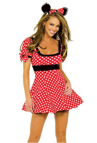 a woman dressed in minnie mouse costume