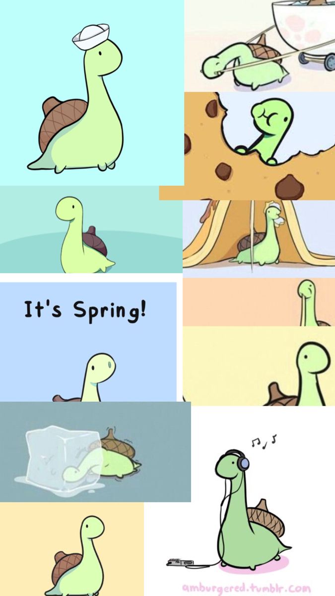 an image of the same cartoon character in different scenes, with one saying it's spring