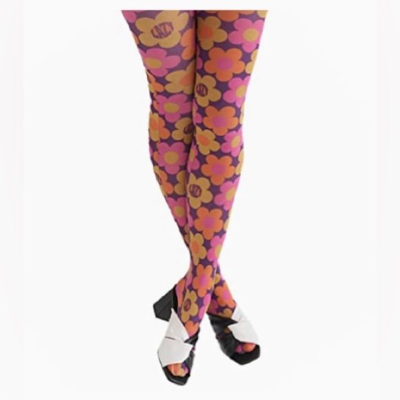 Mode Flor Full Footed Tights Os Fashion Floral Tights High Waist Style Semi Opaque One Size Fits Most Spring Footless Fitted Stockings, Footless Fitted Stockings For Spring, Fitted Footless Stockings For Spring, Spring Season Fitted Footless Stockings, Trendy Fitted Footless Hosiery, Trendy Stretch Hosiery For Spring, Casual Tight Legwear For Spring, Casual Tight Fit Spring Legwear, Spring Pink Tight Legwear