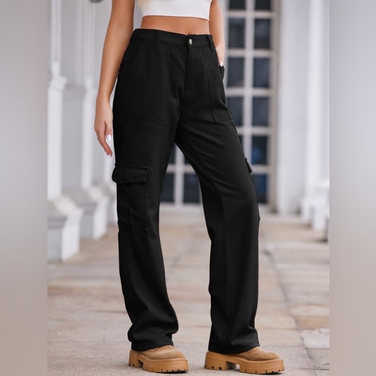 Features: Pocketed Stretch: No Stretch Material Composition: 100% Rayon Care Instructions: Machine Wash Cold. Tumble Dry Low. Imported Product Measurements: S:Waist 24.41 In, Waist Stretch Amount 28.35 In, Hip 40.16 In, Bottom Length 41.73 In M:Waist 26.38 In, Waist Stretch Amount 30.31 In, Hip 42.13 In, Bottom Length 42.13 In L:Waist 28.35 In, Waist Stretch Amount 32.28 In, Hip 44.09 In, Bottom Length 42.52 In Xl:Waist 31.50 In, Waist Stretch Amount 35.43 In, Hip 47.24 In, Bottom Length 42.91 I Fitted Casual Cargo Jeans For Workwear, Casual Fitted Cargo Jeans For Work, Black High-waisted Cargo Jeans For Fall, Non-stretch High Rise Cargo Pants For Fall, Black High Rise Cargo Pants With Relaxed Fit, Black High-rise Cargo Pants For Fall, Black Cargo Style Straight Jeans, Non-stretch Mid-rise Cargo Pants For Work, Mid-rise Non-stretch Cargo Pants For Work