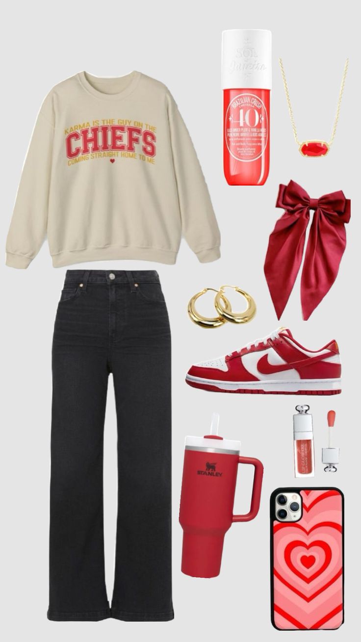 ❤️🫶🏼💛 Chiefs Game Day Food, Cheifs Superbowl Outfit, Chiefs Game Day Outfit, Superbowl Outfit, Chiefs Outfit, Red Stanley, Chiefs Clothing, Kc Cheifs, Jam Ideas