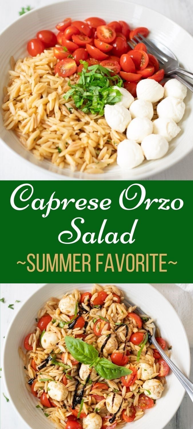 two bowls filled with pasta and vegetables on top of a white tablecloth next to each other