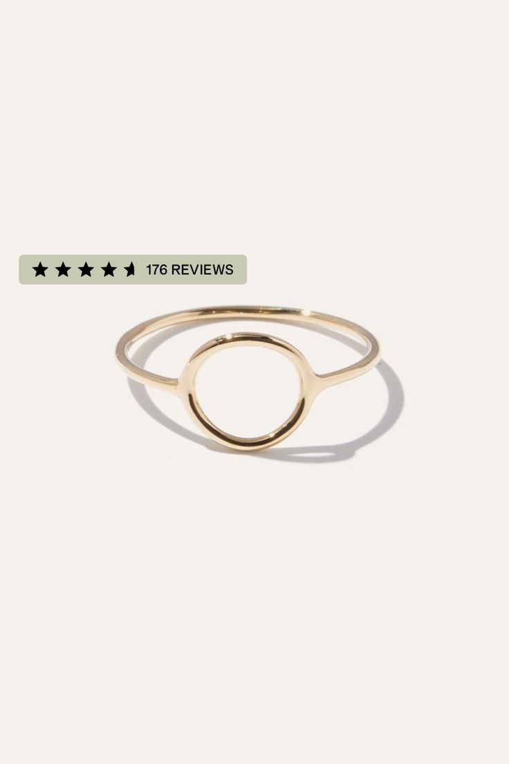 This sleek gold circle ring brings an artful accent to everyday style. Bold enough to wear by itself and minimal enough to compliment a handful of stacked rings. Made in 14k solid gold to stand the test of time.  | Quince | Women's 14k Circle Ring in Yellow Gold, 14k Gold, Size 6 14k Gold Midi Rings For Everyday, Timeless Everyday Initial Ring, Everyday Stackable Rings In Recycled Gold, Modern Gold Stackable Rings, Modern Round Rings In Recycled Gold, Minimalist Gold Stackable Rings With Halo, 14k Gold Open Circle Rings, Modern Everyday Initial Ring With Round Band, Everyday Gold Circle Midi Rings