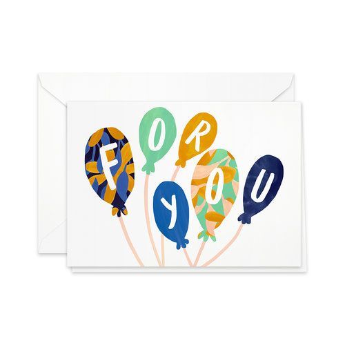 a greeting card with colorful balloons on it that says poppoppou in blue, orange and green