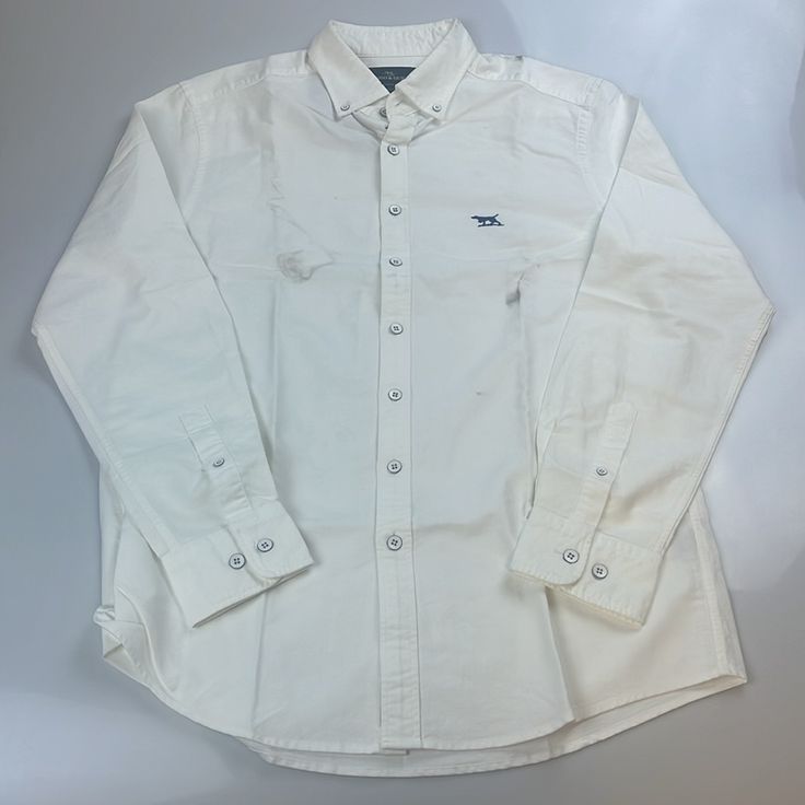 Rodd & Gunn Oxford Button Down Shirt S133-7 Bnwt But Has Dirty Parts Needs Washing Pit 22” Length 27” White Long Sleeve Shirt With Placket, Casual Long Sleeve Shirt With Functional Buttons, Casual Long Sleeve Dress Shirt With Button Closure, White Long Sleeve Cotton Dress Shirt, Casual White Long Sleeve Dress Shirt, Classic White Shirt With Buttons, Casual White Dress Shirt With Casual Collar, White Cotton Tops With Button Closure, White Cotton Top With Button Closure