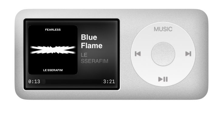 an mp3 player with blue flame on it