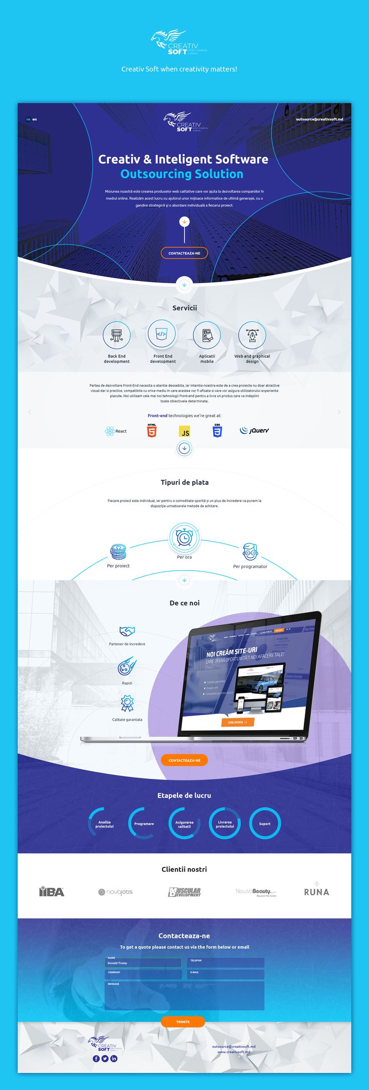 the website design for an internet company