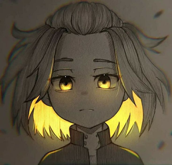 a drawing of a girl with yellow eyes and blonde hair, looking to the side