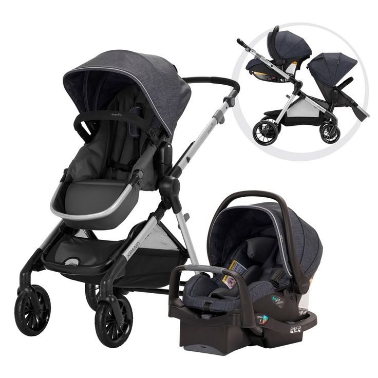 the baby stroller has two seats and is black