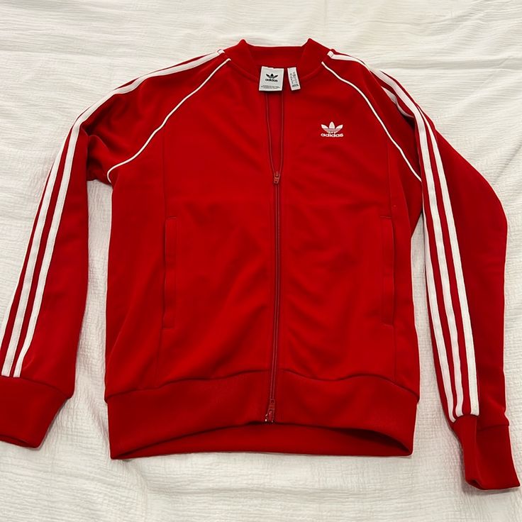 In Perfect Condition. Never Worn. Red Adidas Jacket, Adidas Zip Up, Adidas Windbreaker, Adidas Track Jacket, Golf Jackets, Color Block Sweatshirt, Adidas Hoodie, Red Adidas, Vintage Adidas