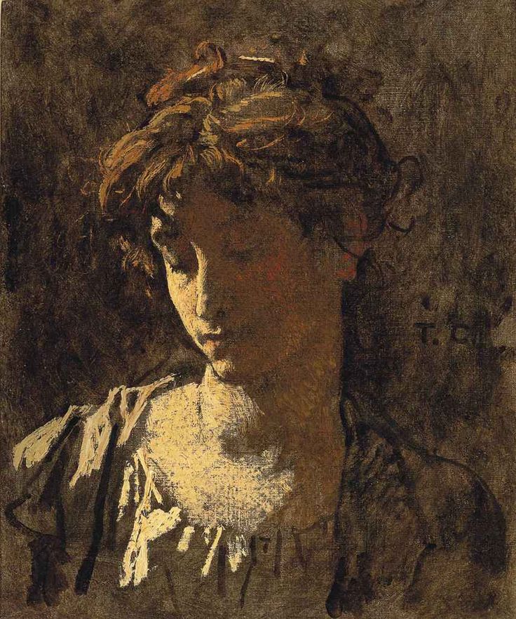 a painting of a woman's head with her hair pulled back and eyes closed