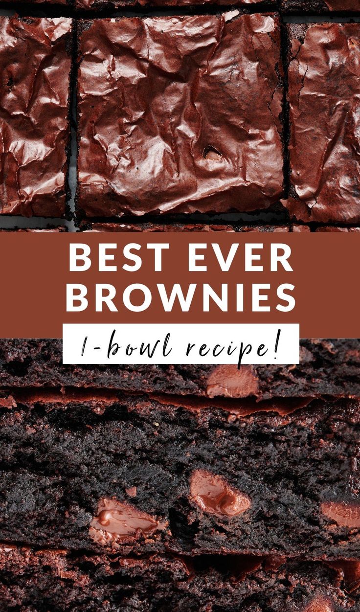 the best ever brownies recipe with chocolate frosting on top and text overlay