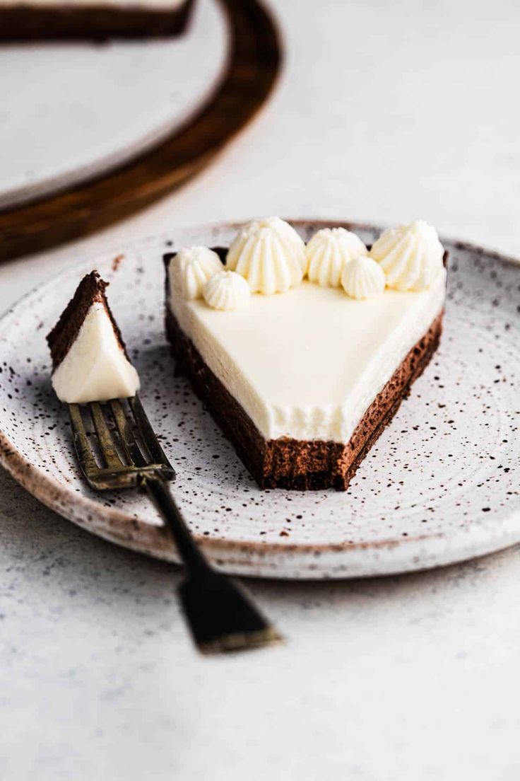 a slice of cheesecake on a plate with a fork