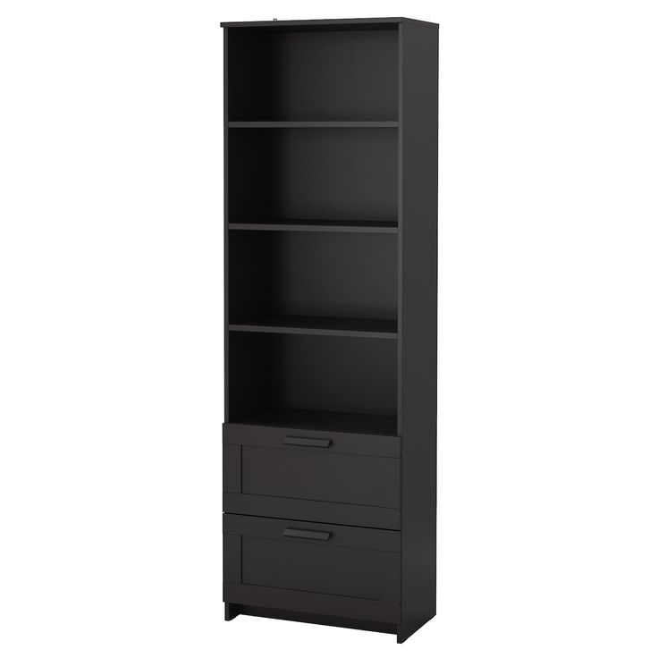 a tall bookcase with two drawers on the bottom and one drawer in the middle