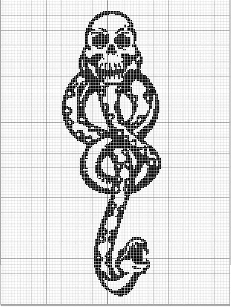 a cross stitch pattern with a skull and snake in the middle, on a white background