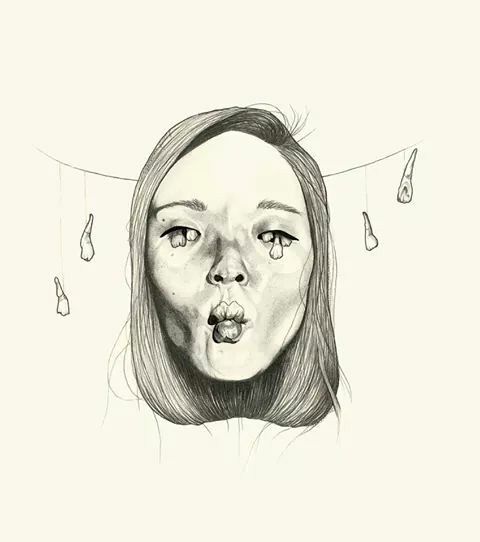 a drawing of a woman with tears on her face