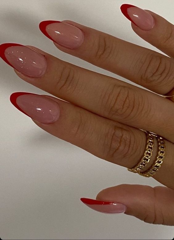 CHIC VALENTINES DAY NAILS | PRETTY NAILS Red Tip Nails Almond, Red Tip Almond Nails, Jacqueline Core, Squiggle Nails, Red Tip Nails, Nursing Diagnosis, Valentines Day Nails, Red Acrylic Nails, February Nails