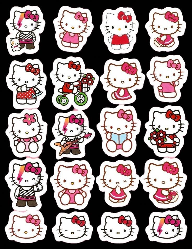 the hello kitty stickers are all different colors and sizes, but one is white