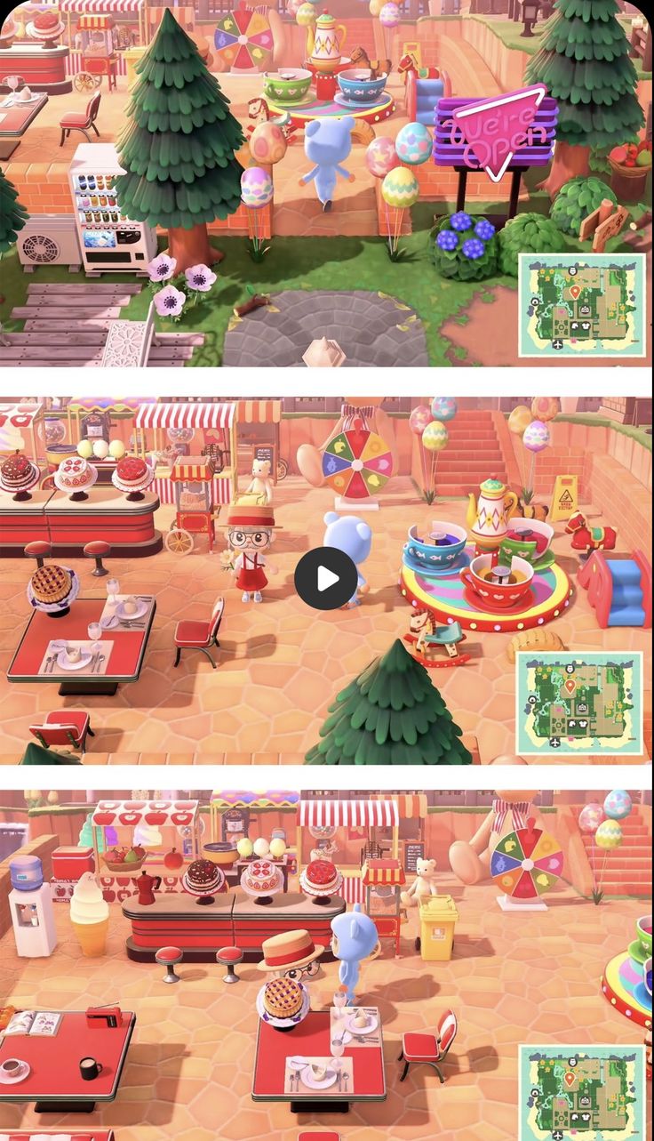 two screens showing the same scene in animal crossing, with different scenes on each screen