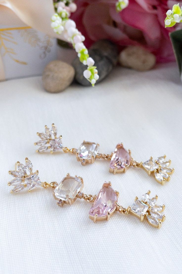 Pink Statement Earrings Pink Crystal Earring for Wedding Guest - Etsy Glamorous Pink Bridal Earrings For Wedding, Pink Dangle Chandelier Earrings For Wedding, Pink Cubic Zirconia Bridal Earrings With Matching Set, Pink Cubic Zirconia Crystal Earrings For Wedding, Pink Dangle Crystal Earrings For Wedding, Pink Crystal Earrings With Sparkling Stones For Wedding, Glamorous Pink Drop Bridal Earrings, Glamorous Pink Bridal Earrings, Pink Crystal Earrings For Wedding