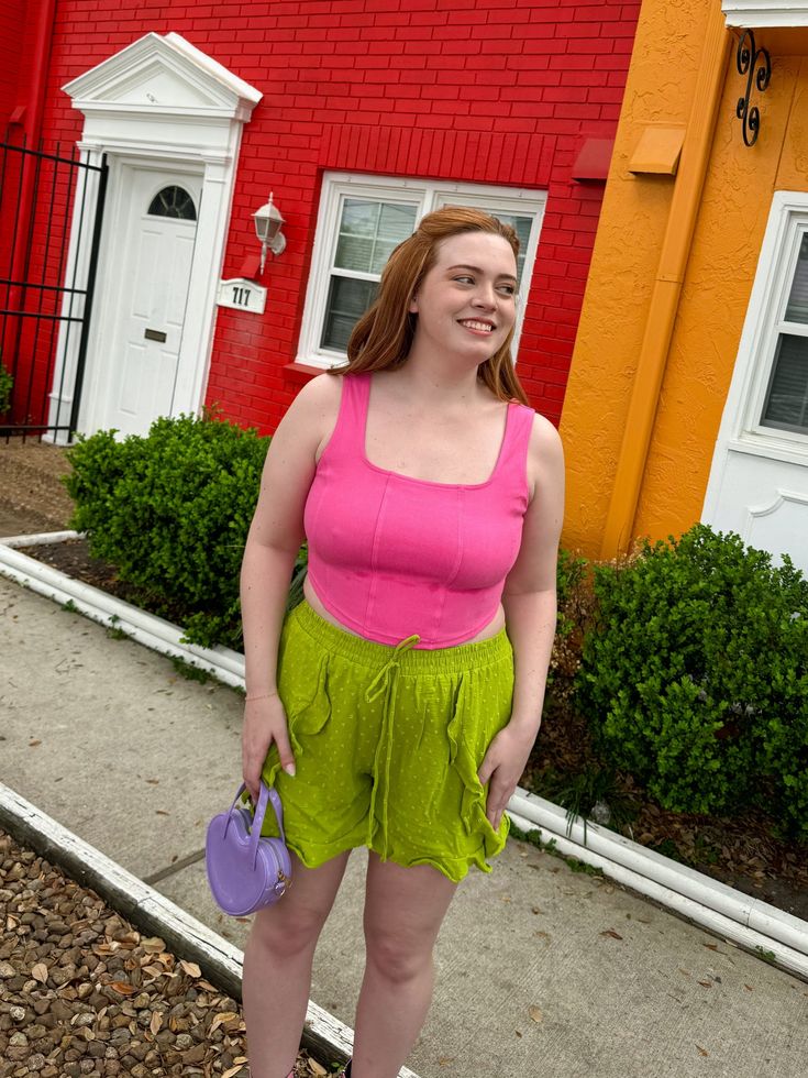 Are you looking for a summer closet staple? Look no further!! This pink cropped tank is THE closet essential! The shade of pink looks beautiful with purples, greens, blues, oranges, denims- you name it! Style with a cute skirt, denim shorts, or a fun pair of pants! True to size. 57% Cotton, 29% Polyester, 14% Spandex Dress up with a skirt or style with some denim shorts This tank looks great with purples, greens, blues, oranges, and more! Yan is 5'3 wearing size 3XL and she typically is a 3XL. M Fitted Casual Crop Top For Summer, Pink Cropped Crop Top For Spring, Casual Crop Top Tank For Day Out, Trendy Cropped Tank Top For Spring, Trendy Spring Tank Crop Top, Trendy Tank Crop Top For Spring, Spring Vacation Tank Crop Top, Fitted Sleeveless Top For Summer Outings, Trendy Tank Crop Top For Day Out