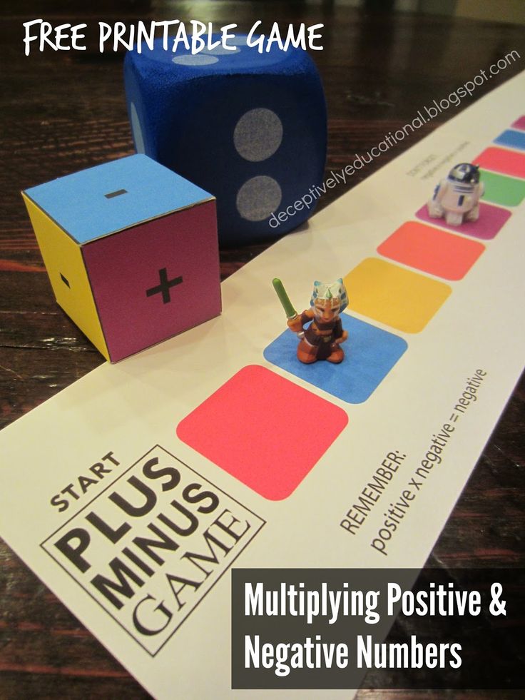 a board game with two dices on it and the text free printable game multiplying positive & negative numbers