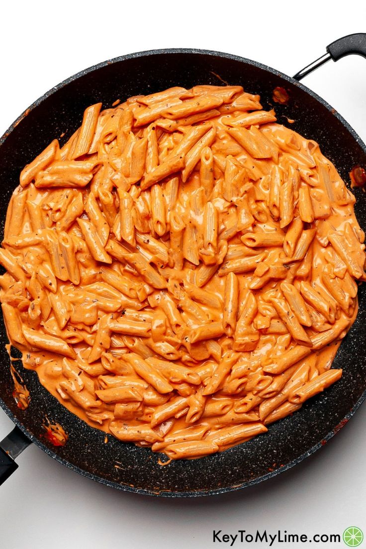 a skillet filled with macaroni and cheese