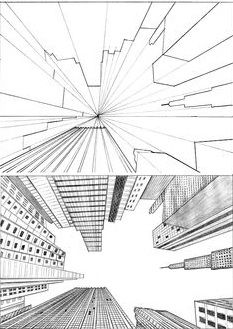 three different views of skyscrapers in the sky