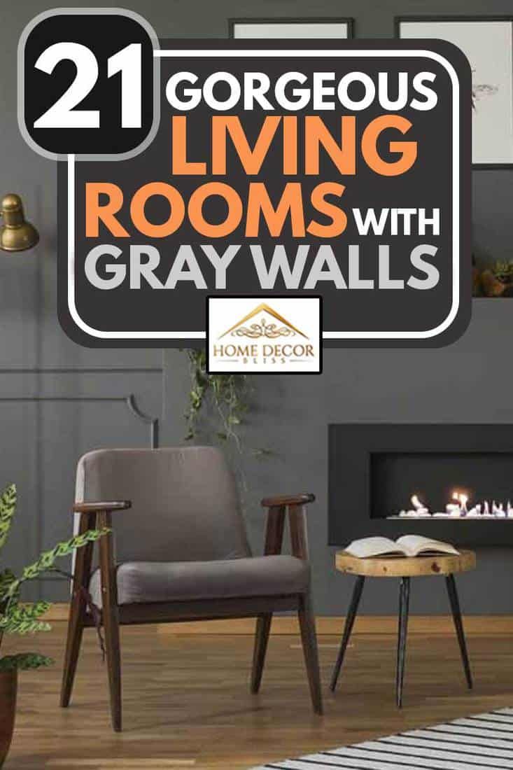 a living room with gray walls and wooden floors is featured in the magazine 21 gorgeous living rooms with gray walls