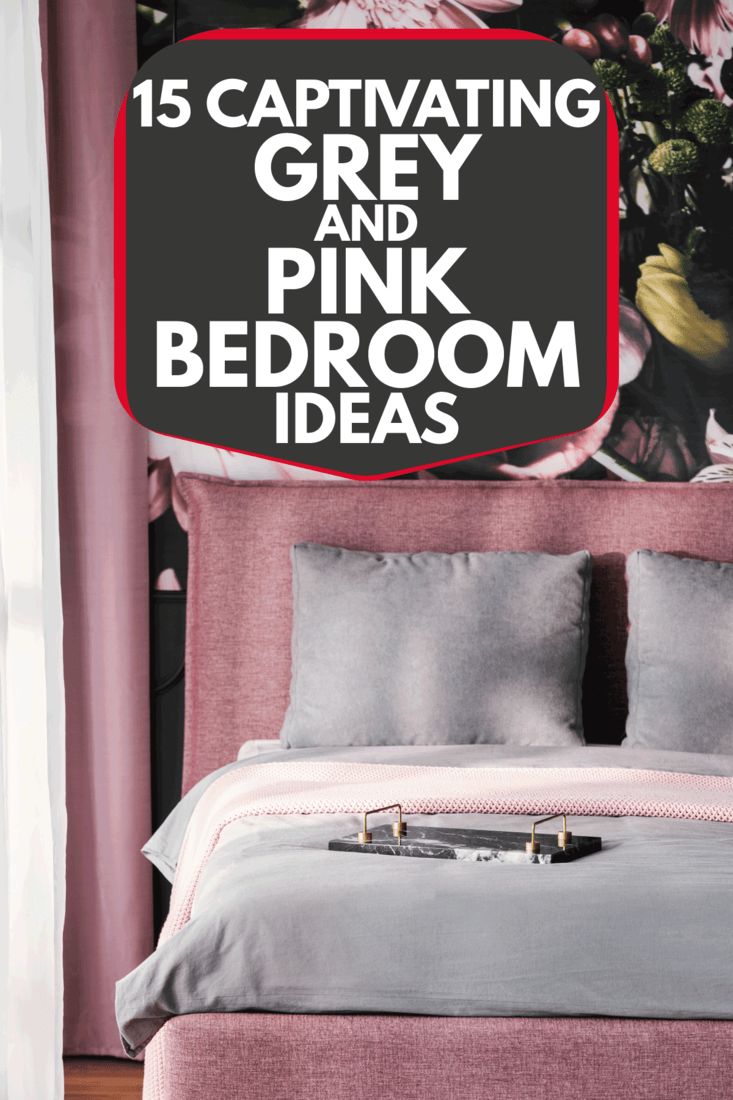 a bed with pink sheets and pillows in front of a flowered wallpaper that says captivating grey and pink bedroom ideas