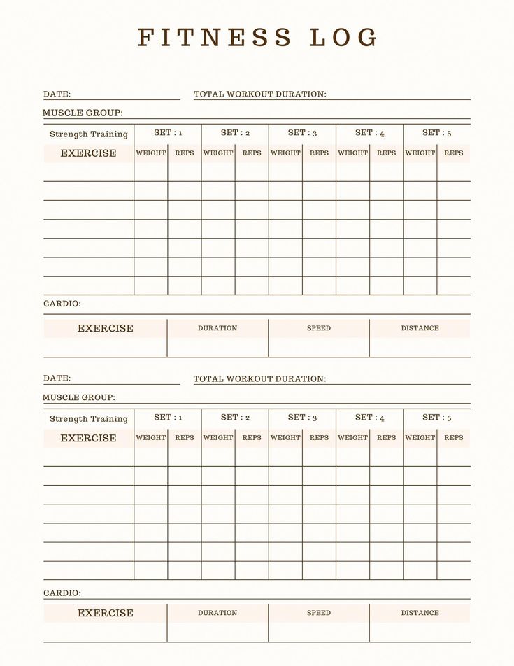 a printable workout log is shown in the form of a fitness log, with an image of a woman's body