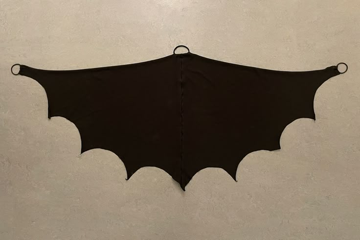 a black bat hanging from the side of a wall